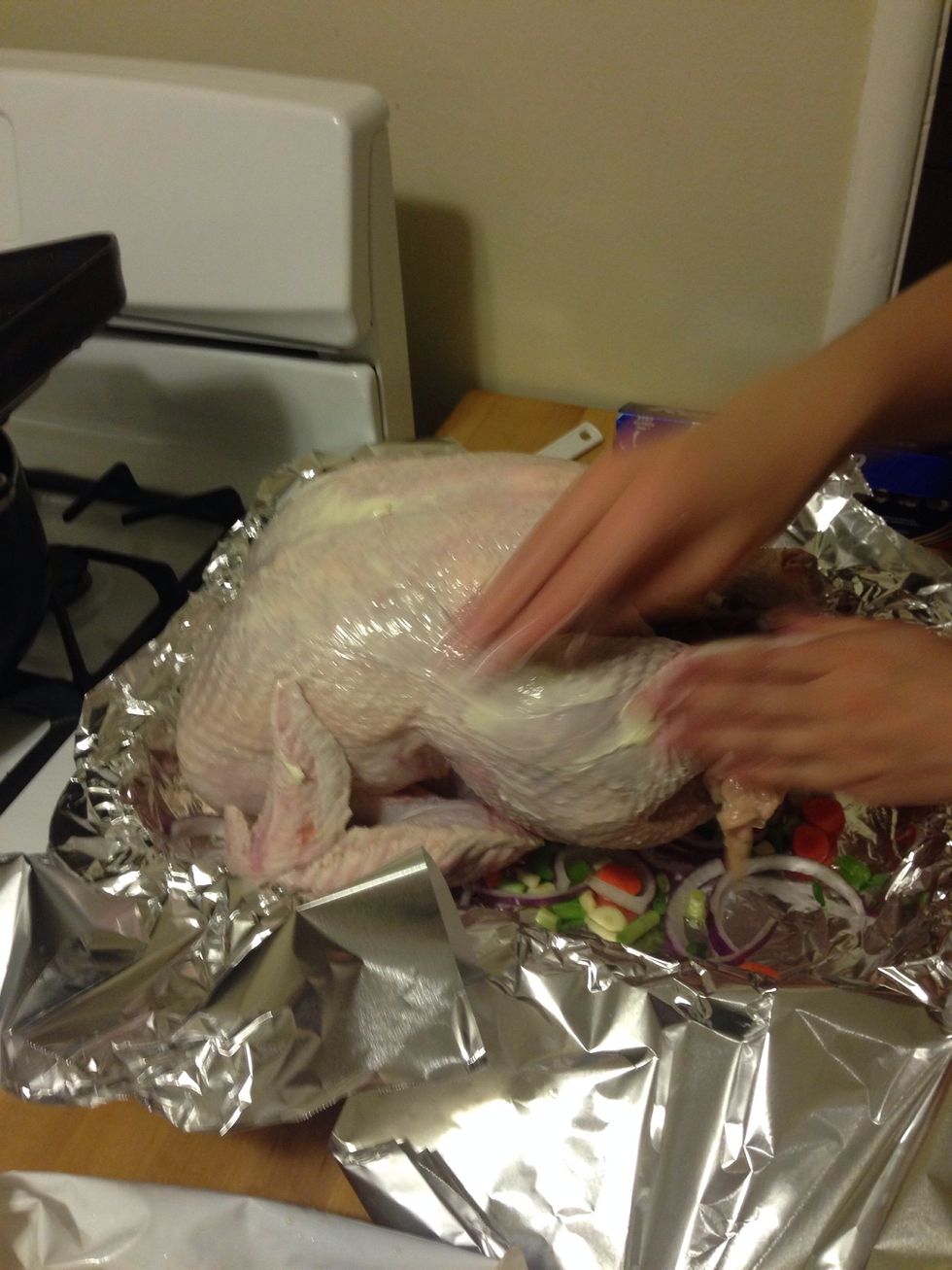 Now put the other 1 Tbsp of butter all over the outside of the turkey.