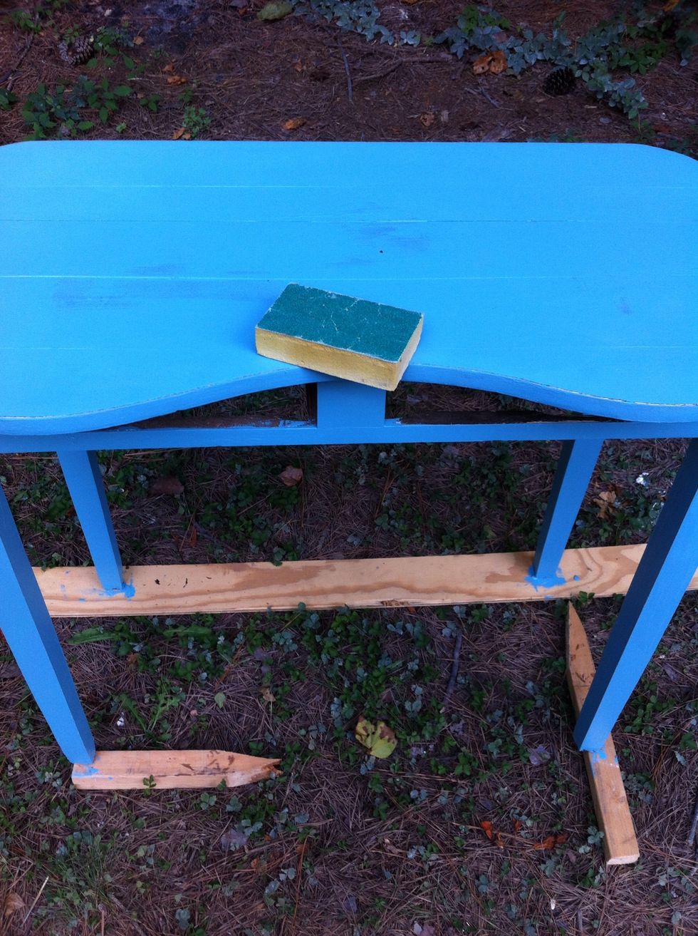 Now... Randomly sand some edges & in various spots on the top... There's no rhyme or reason just have fun & go for it :)