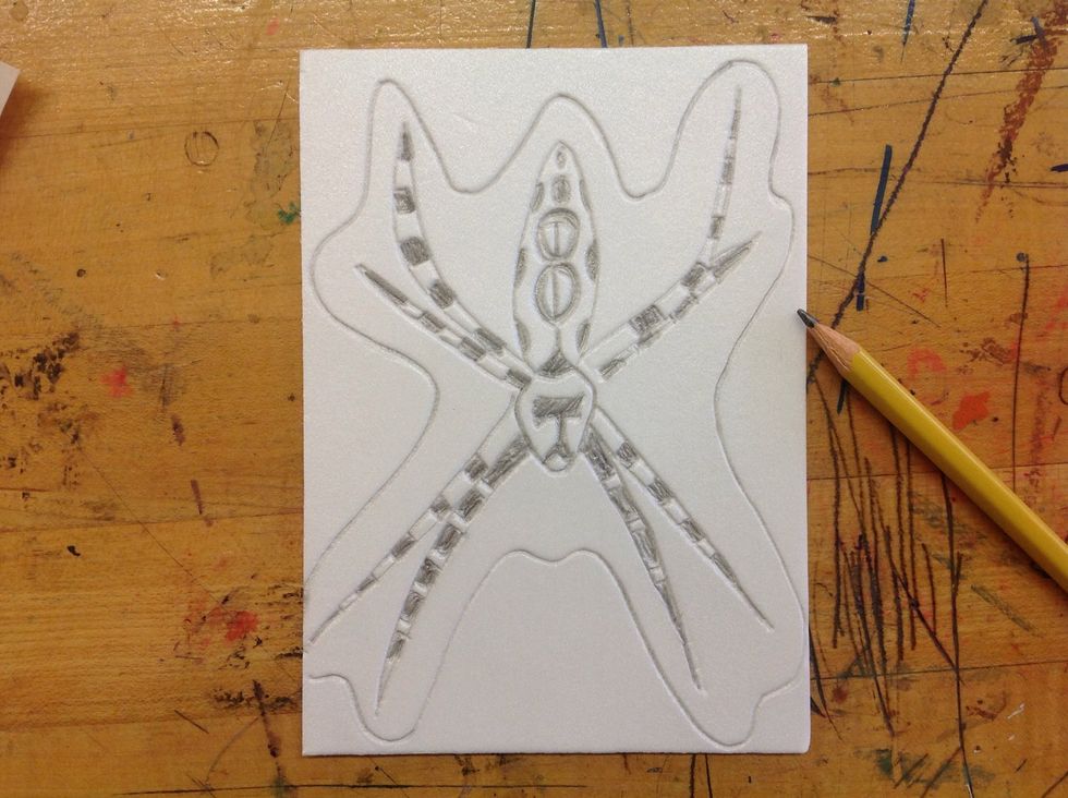 Now retrace your lines on the styrofoam so that they are smooth and clear. You can fill in shapes as well. In the print, the dark areas will be the color of your paper.