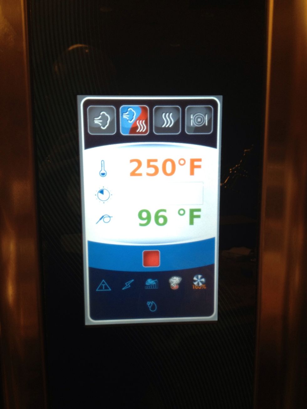Now roast in combi mode at 250F (121C) to 160F (71C) internal temperature.