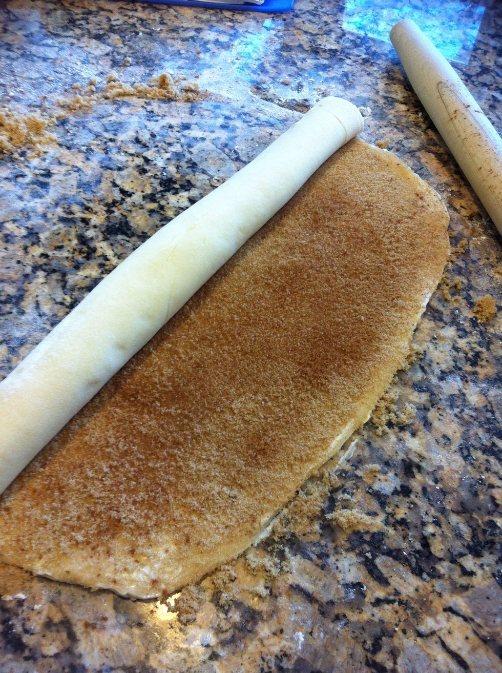 Now roll up as tightly as possible, the dough. Rectangle shaped; you'll want to roll long side to long side.
