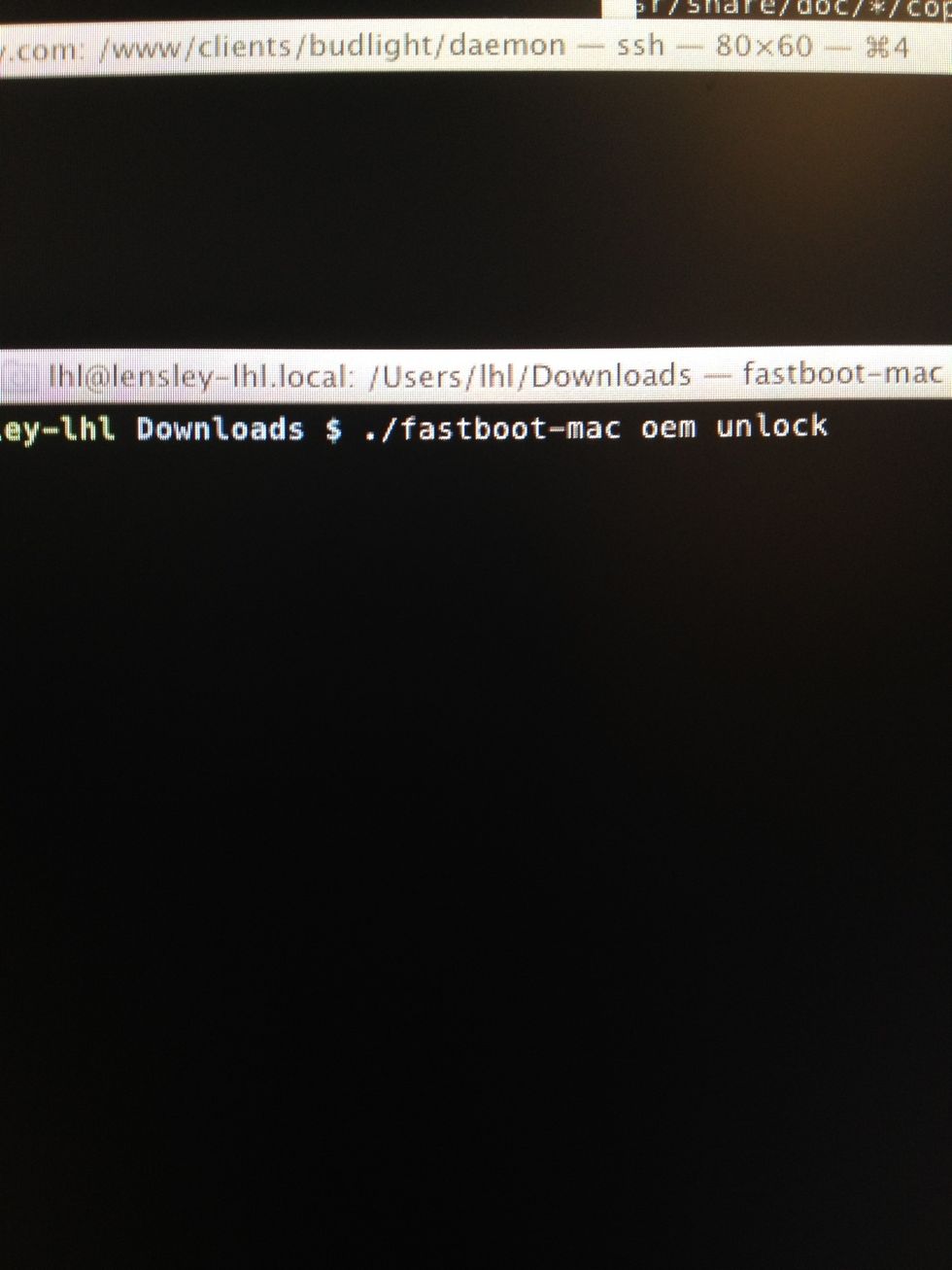 Now, run the fastboot utility with the 'oem unlock' option.