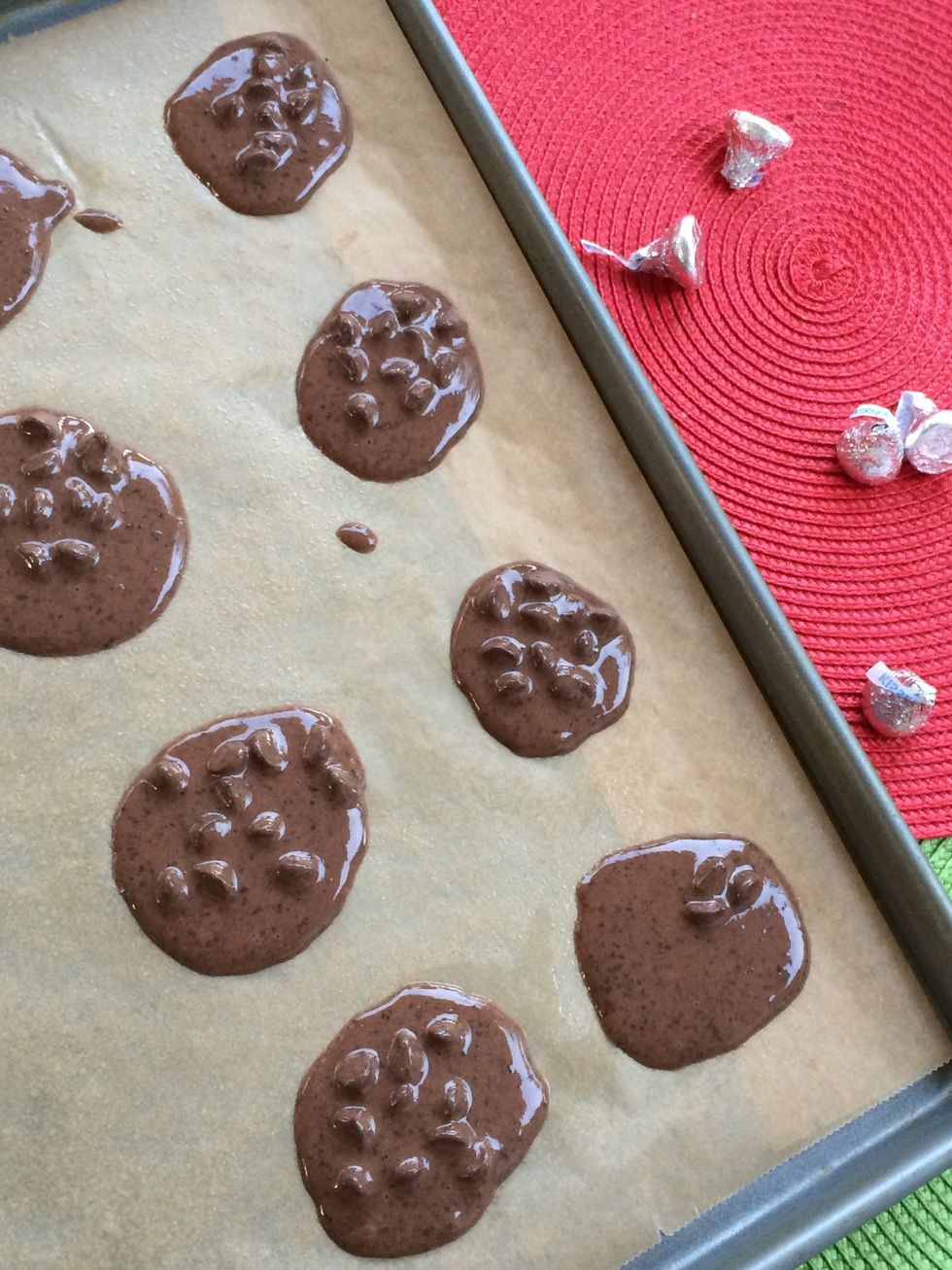 Now scoop out the cookies! It is a little runny, but it will bake soon in the oven, so no worries