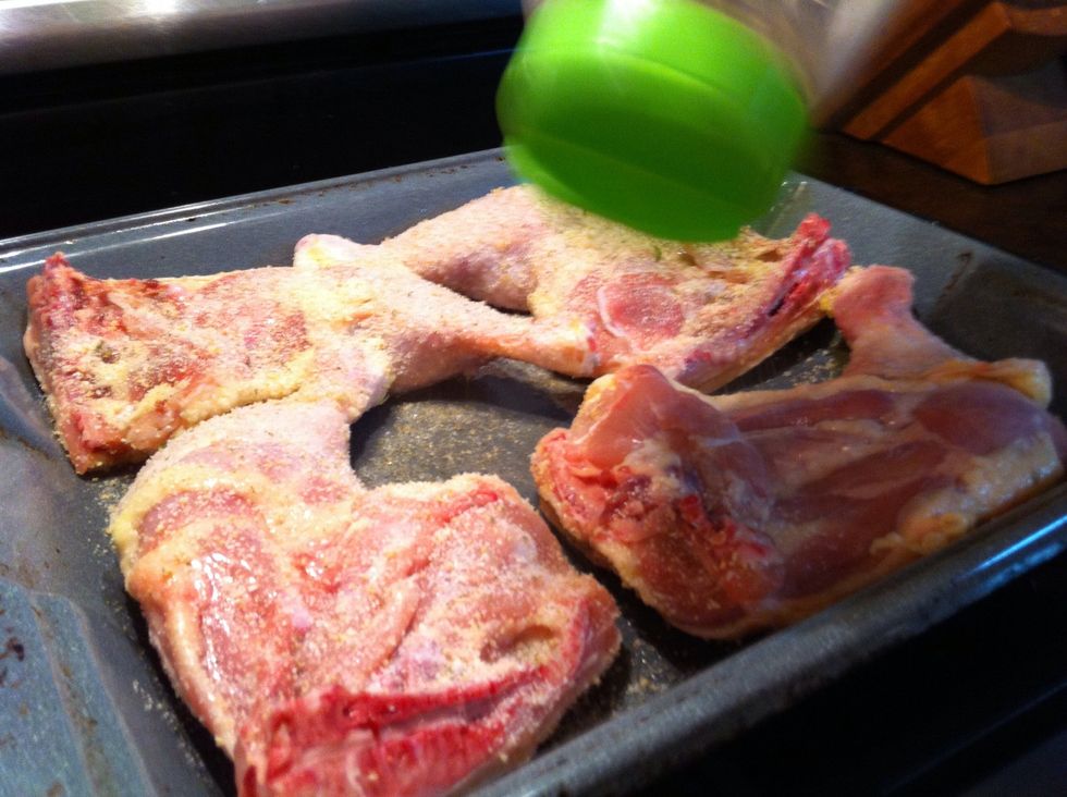Now season this side. Garlic salt..massage in...