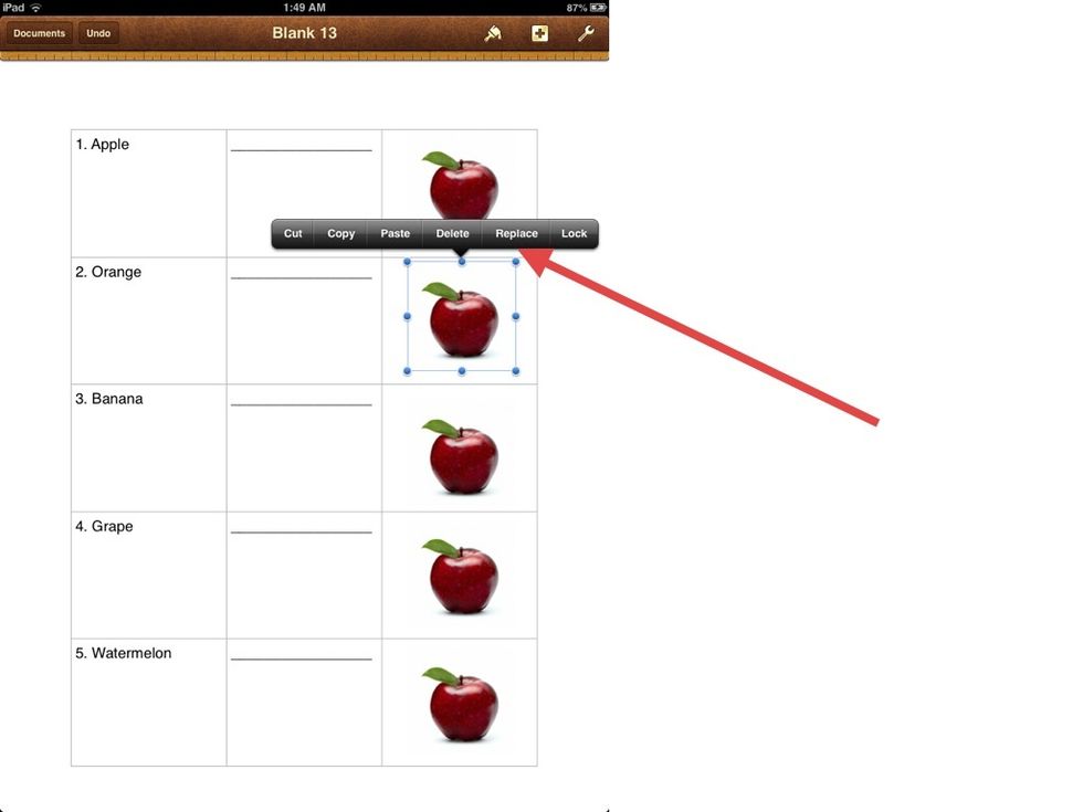 Now select the next row and tap REPLACE to replace this image with another.