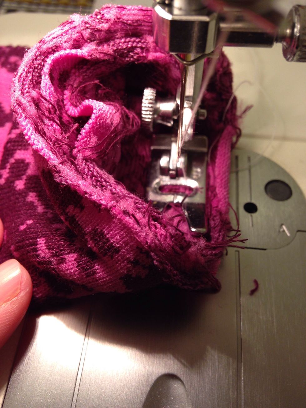 Now sew a straight line around it. Make sure it's only 3 layers.