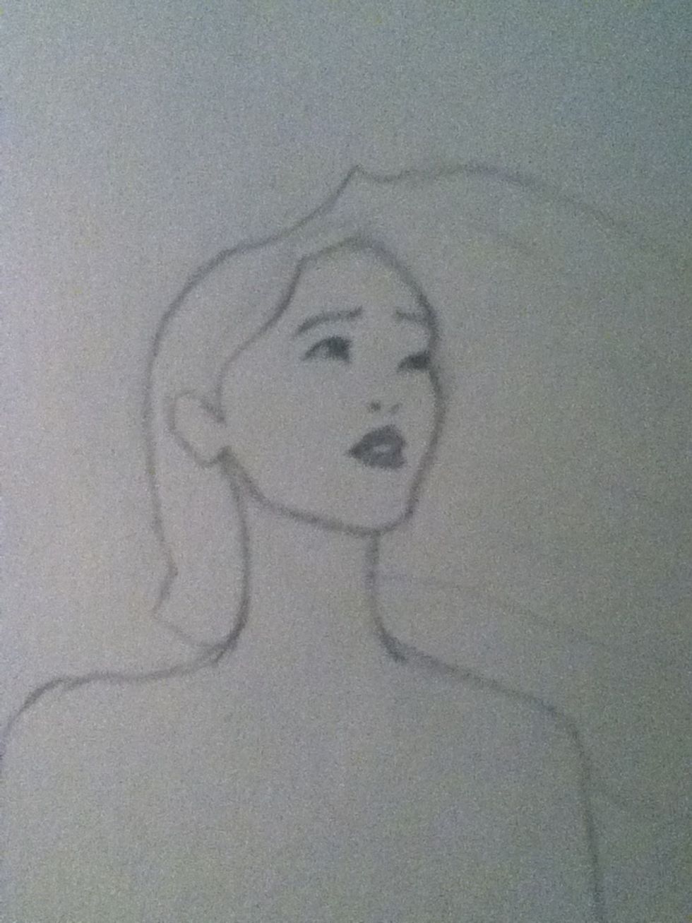 Now shade her pupils and lips, her cornea is brown so it blend with her pupils so it's all black. She has teeth showing through her lips.