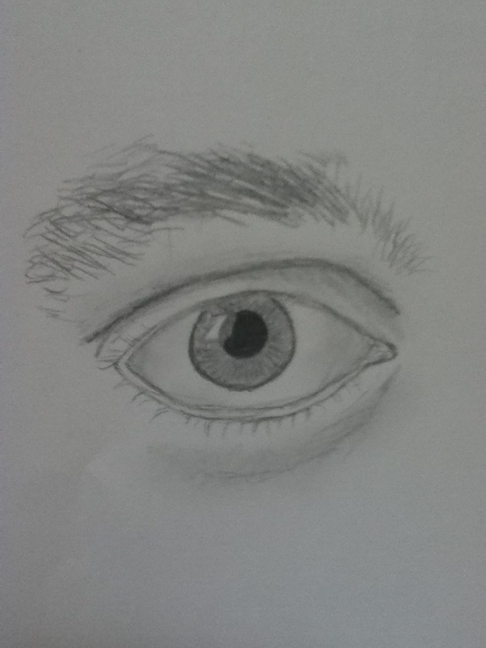 Now shade the inner white part of the eye, under the eye, darken the eyebrow (women's are more defined.) also shade the eyelid.