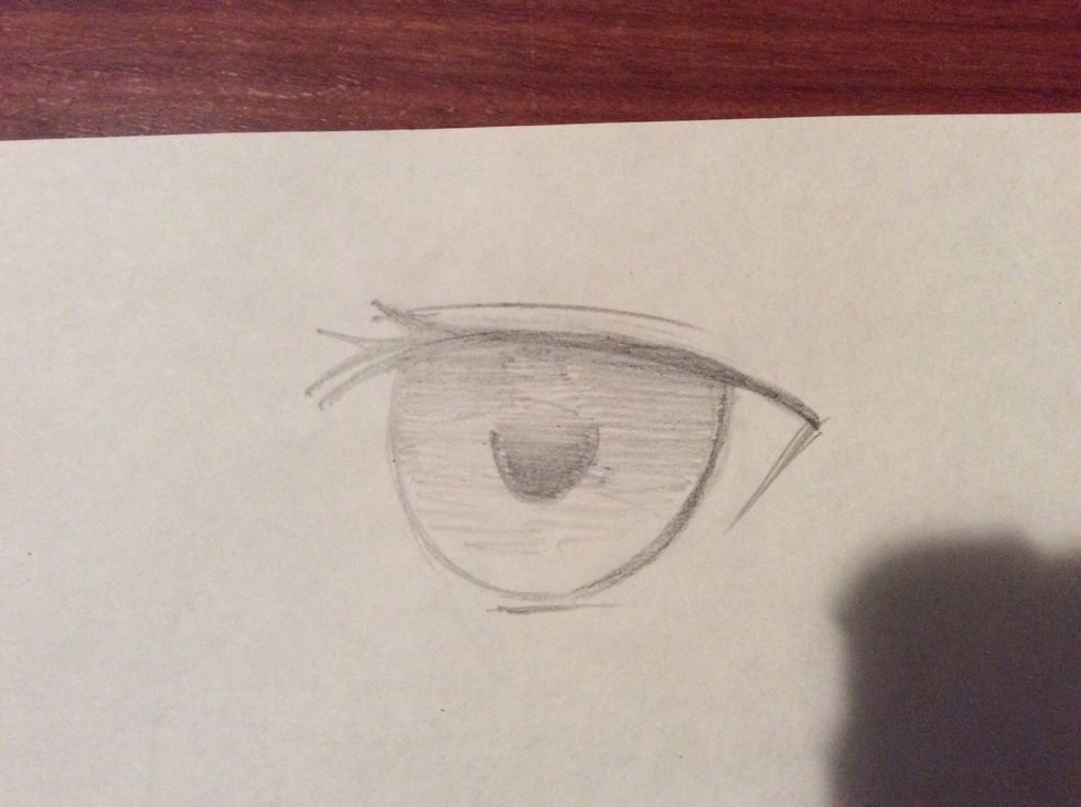 Now shade top to bottom, overlapping the having you've just done before on the iris. Try not to overlap the shading too much to make unattractive stripes.