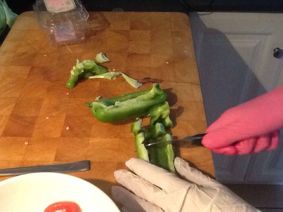 Now slice up the capsicum anyway you want.