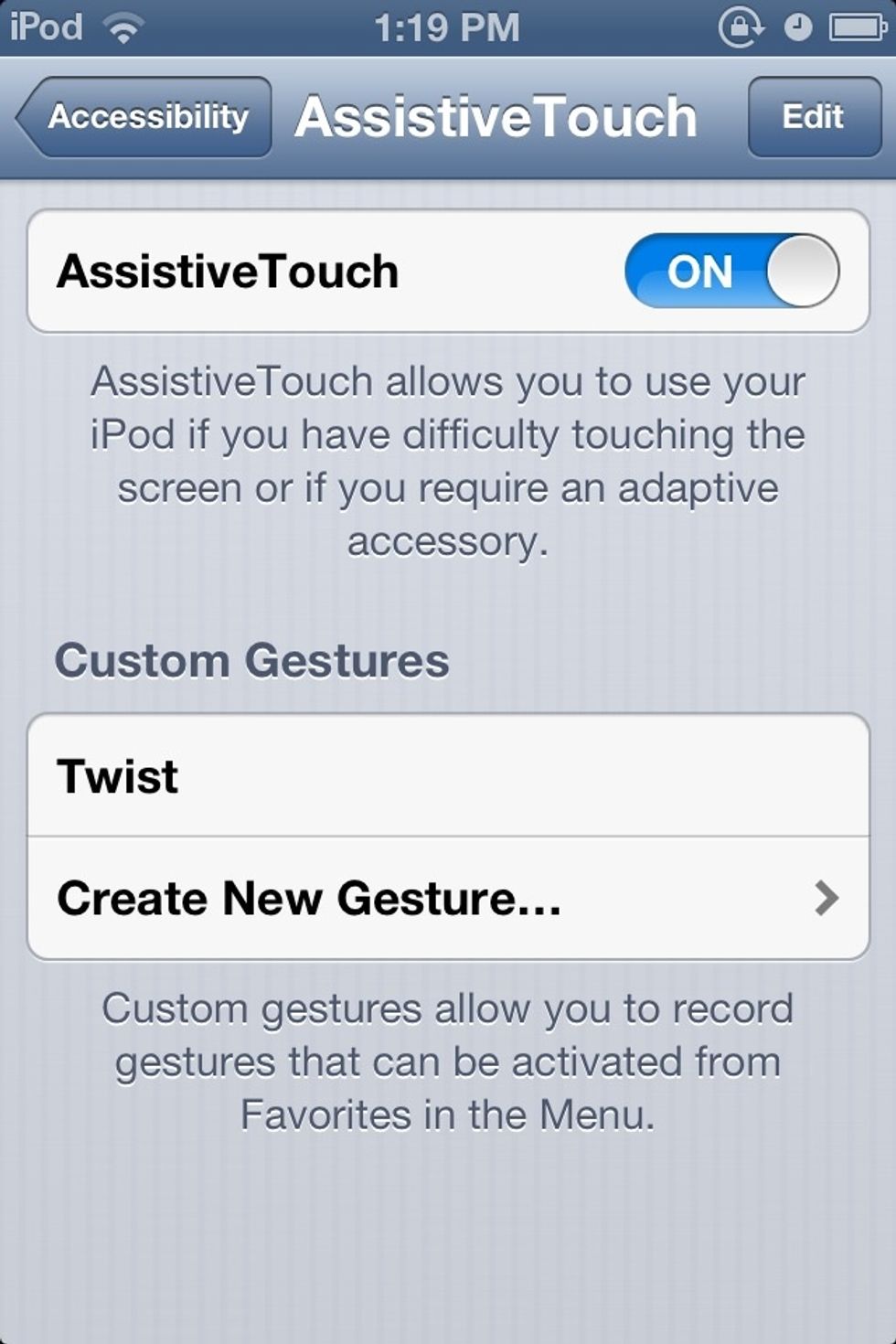 Now slide the circle beside assistive touch until its blue as shown above