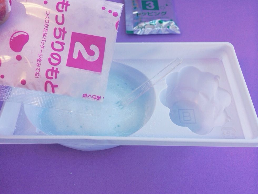 Now slowly Add CLEAR PINK Packet #2 While mixing into Blue Foamy Ramune Mixture