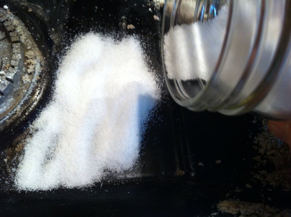 Now, sprinkle on salt...(this will finish absorbing and help the scrubbing)...