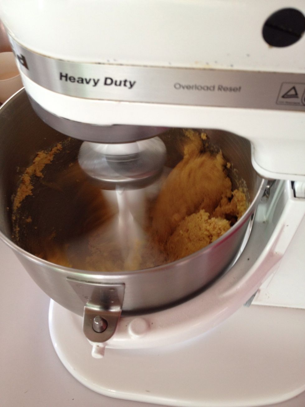 Now start the chocolate mix. Start with butter, sugar and almonds on medium speed.