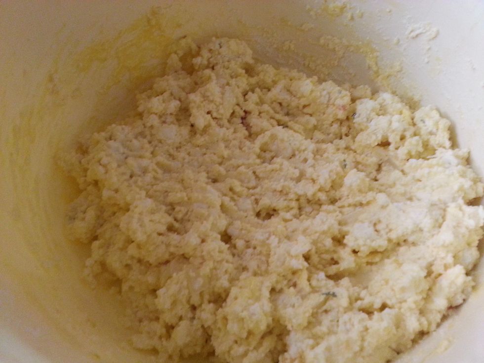 Now stir in the eggs.