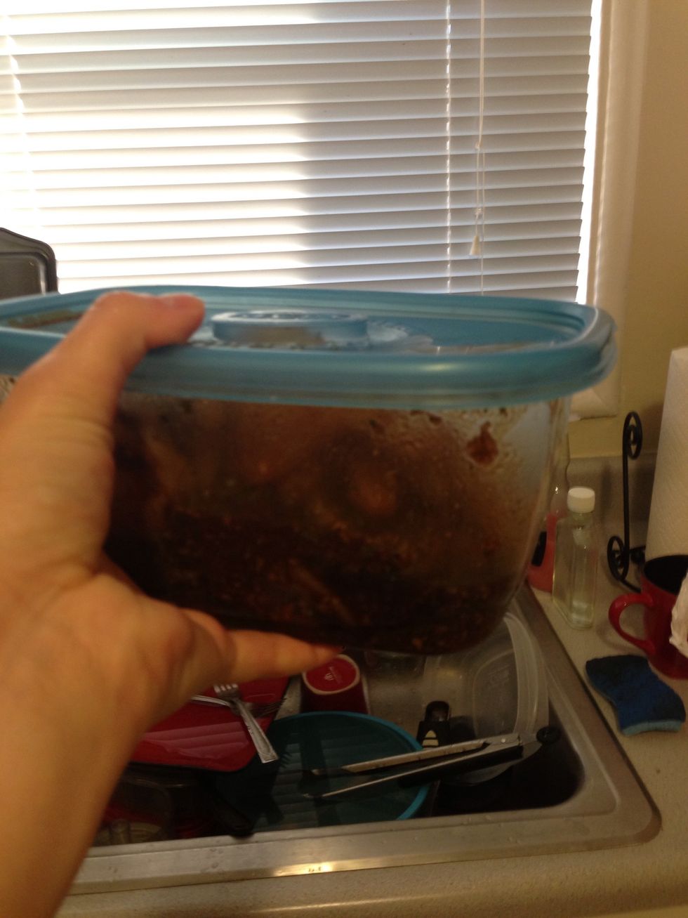 Now stir the chicken thoroughly in the mixture. I always use a container to shake it up. Ziplock baggies also work.