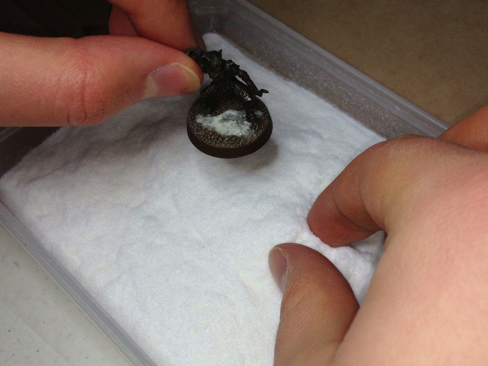 Now take a pinch of either Citadel Snow or Citadel Static Grass. It might be better to start off using grass as snow can be troublesome and hard to control. Don't breathe when handling the snow.