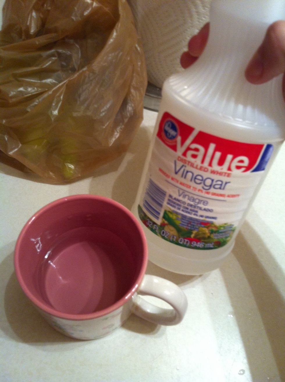 Now take a teaspoon of vinegar and put it in the mug of water