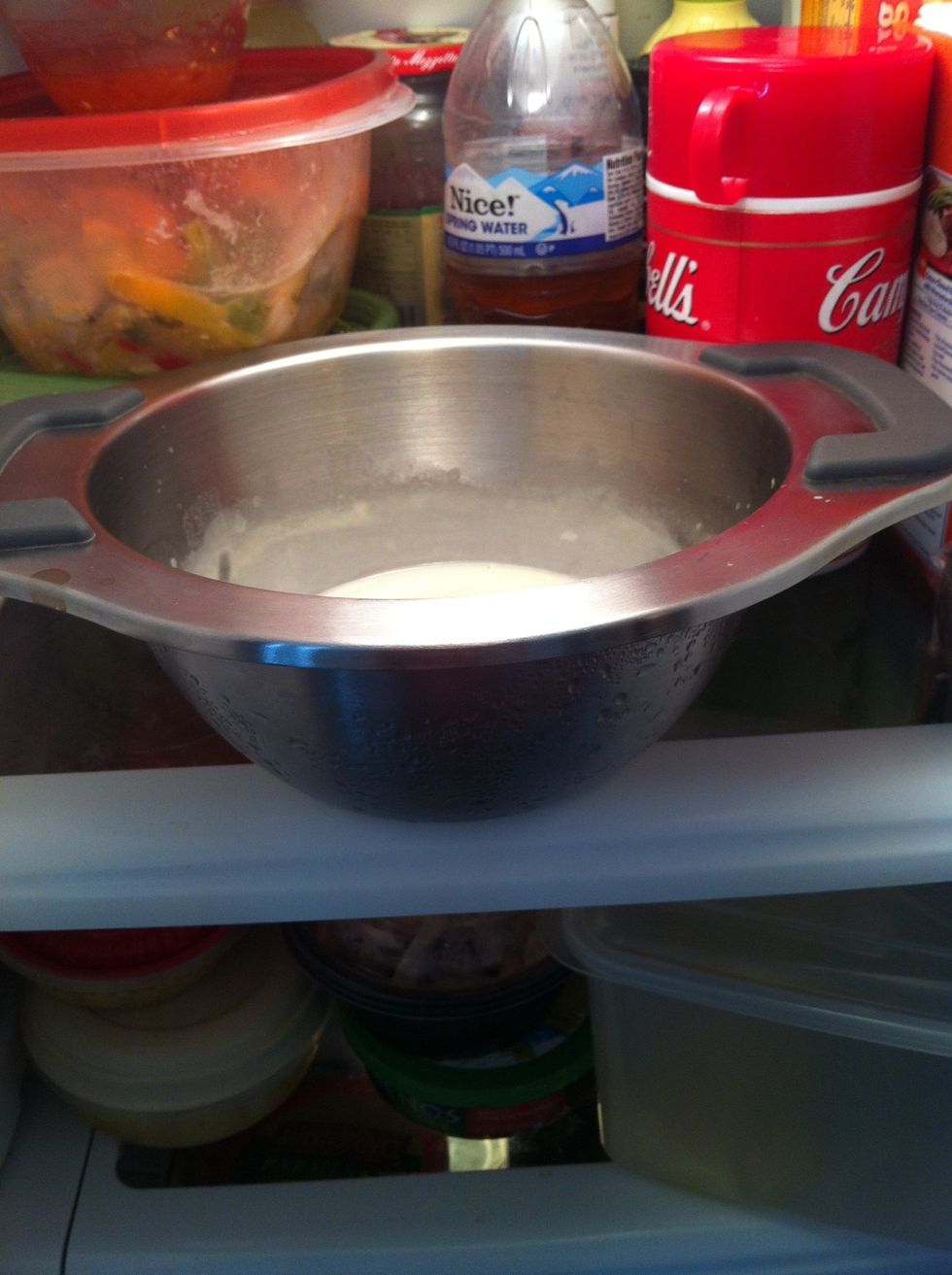 Now take it off the heat and put the mixture in the fridge to get realllyyyyy cold\u2744\ufe0f pull it out about 30 min - an hour later