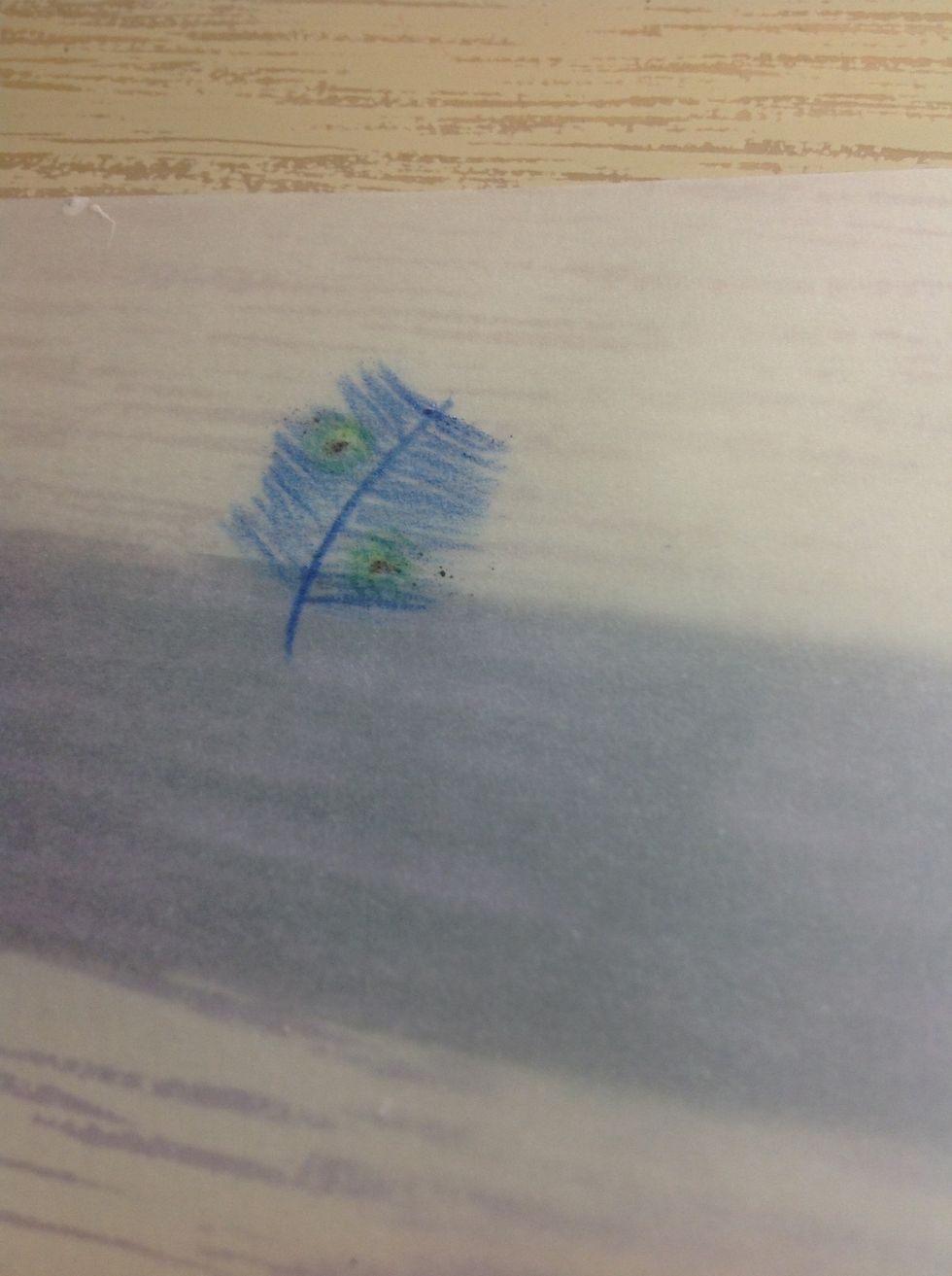 Now take the dark blue and draw the feathers boldly, go over the circles lightly. And that is the technique to making designs/patterns