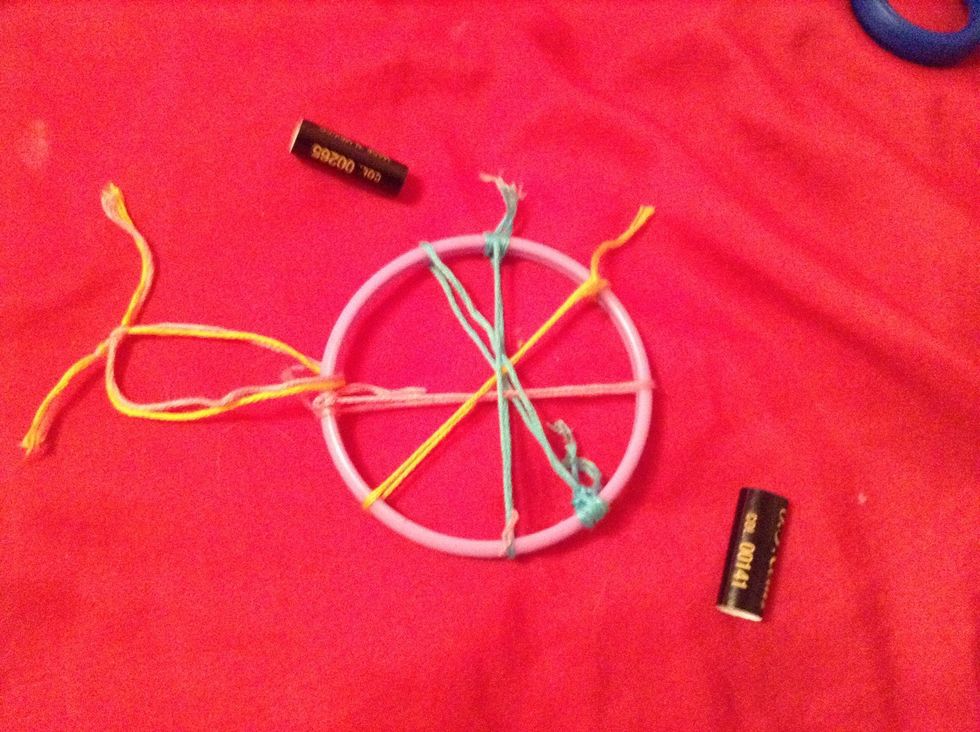 Now take the second 2 colors and tie them together. Then make them the part you use to hang as shown.