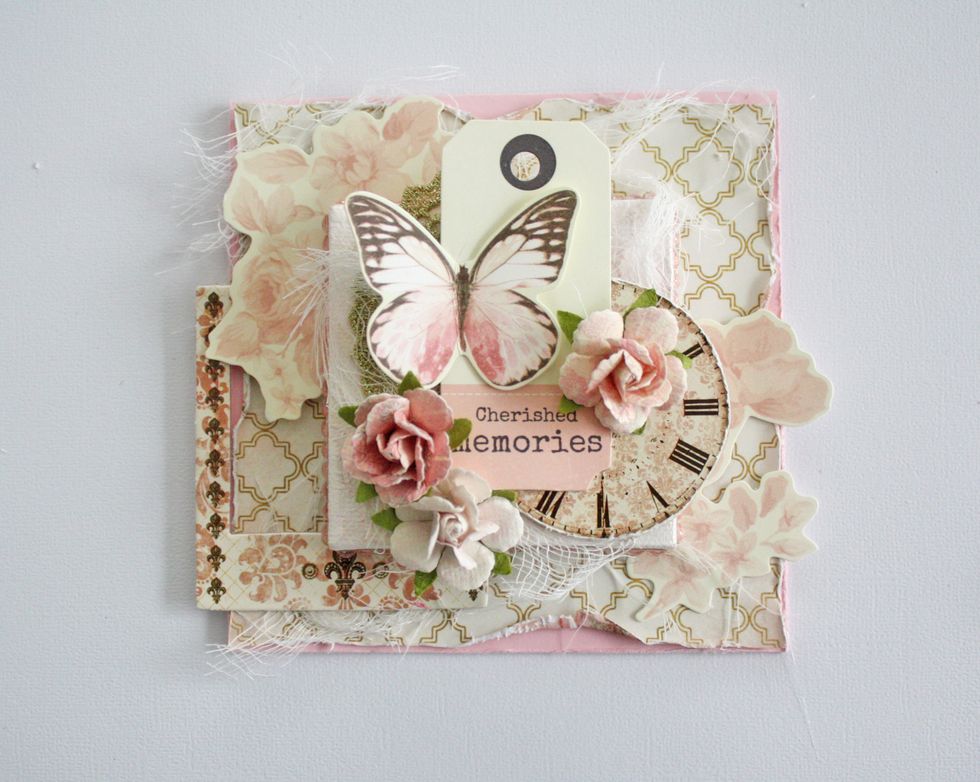 Now take your canvas piece and center it on the card. Adhere.