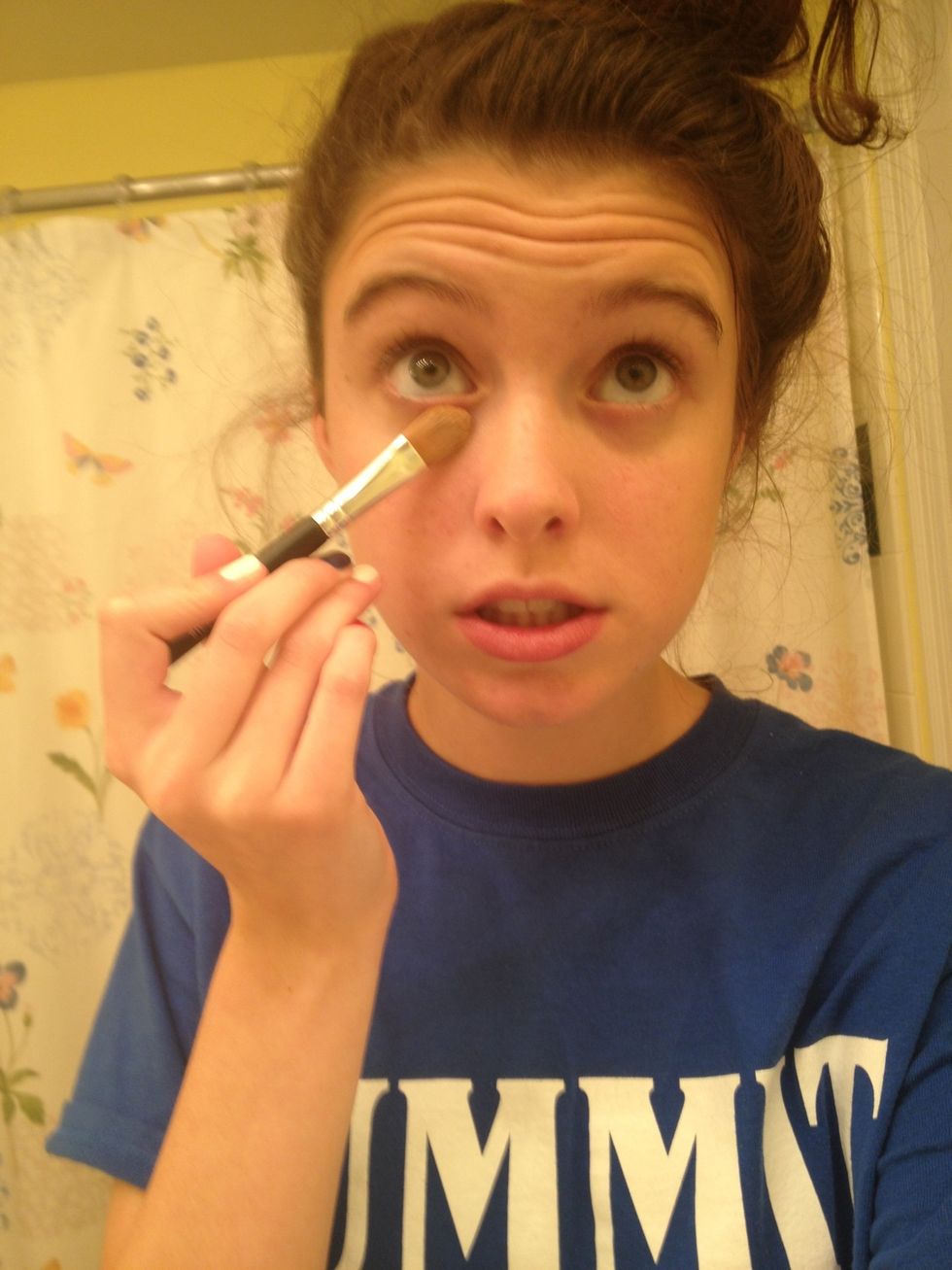 Now, take your concealer/eye Brightener and put it under your eyes AND on your eyelids! I use bareMinerals eye Brightener in Well Rested.