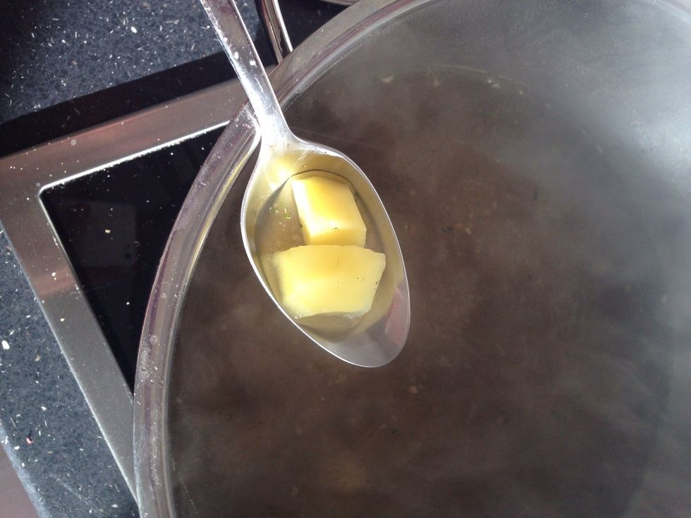 Now take your meat from the pot, I would recommend you to transfuse the broth through a sieve!  add some water in the broth so you can say "that will be enough"\ud83d\ude01 Add potato cubes and boil for 10 min