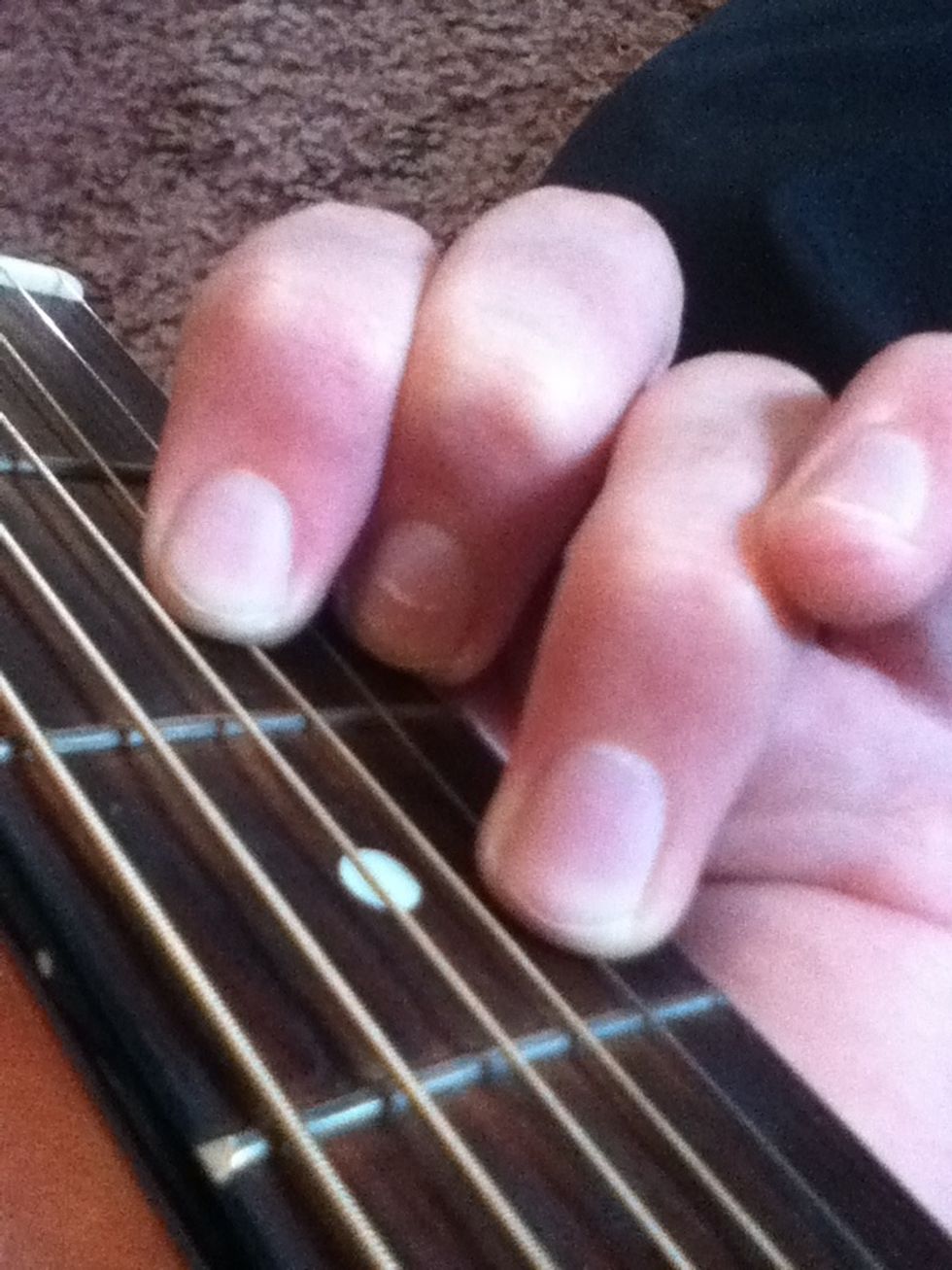 Now take your ring an put it on the 2nd string, 3r fret.