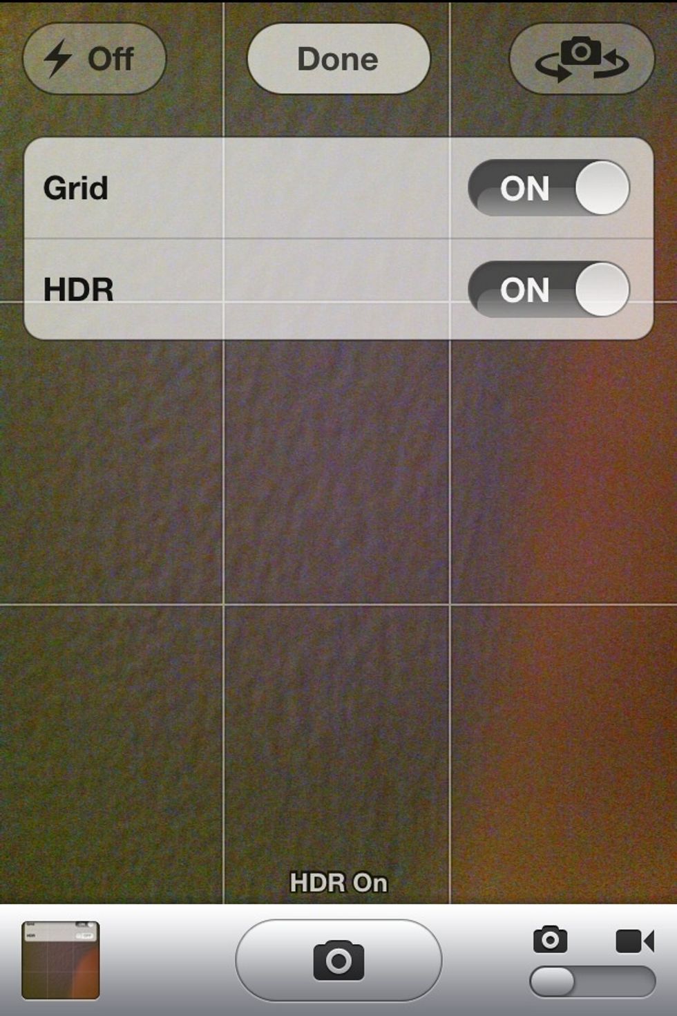 Now that it's on, you're guaranteed to get better quality pictures than before. ( turning on the grid is optional)