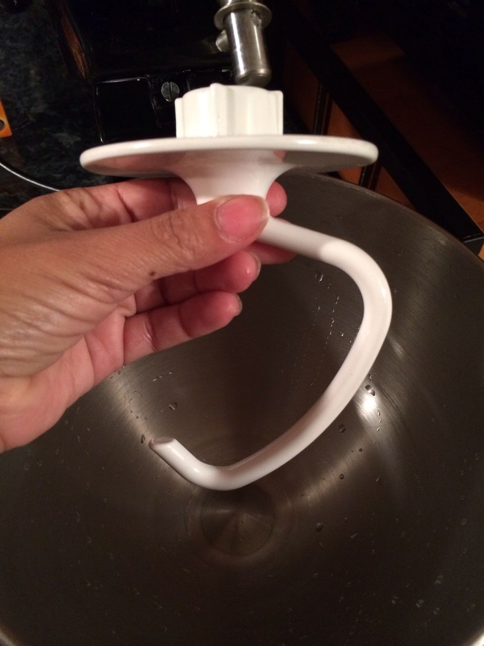 Now that my chicken has  marinated over night, we will give the chicken a whirl in a stand mixer. Attach a dough hook on your standup mixer.  You can do this while making the sauce\ud83d\ude01