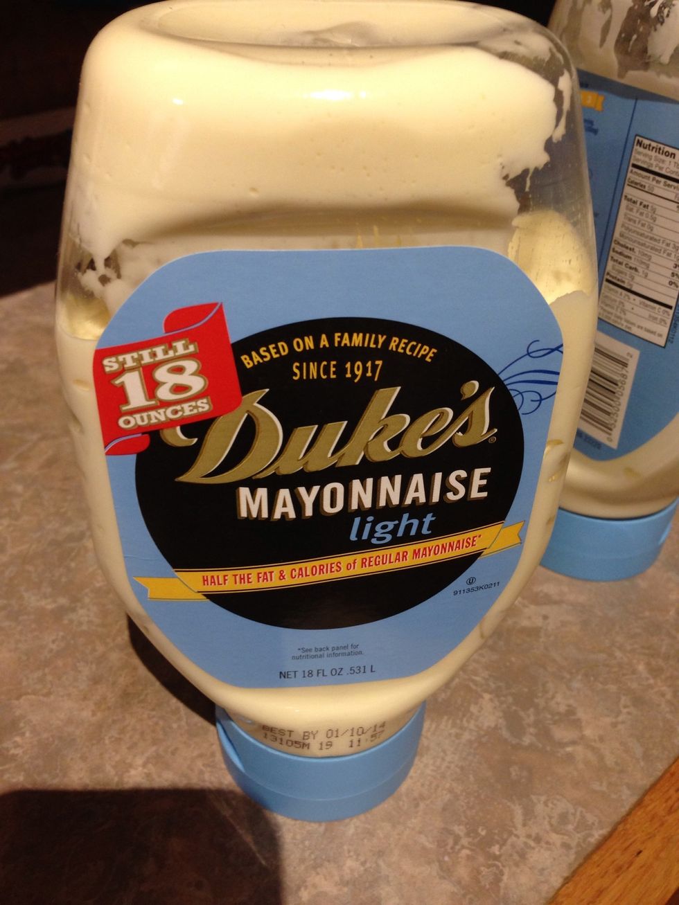 Now that the cream cheese is soft, in goes the mayo