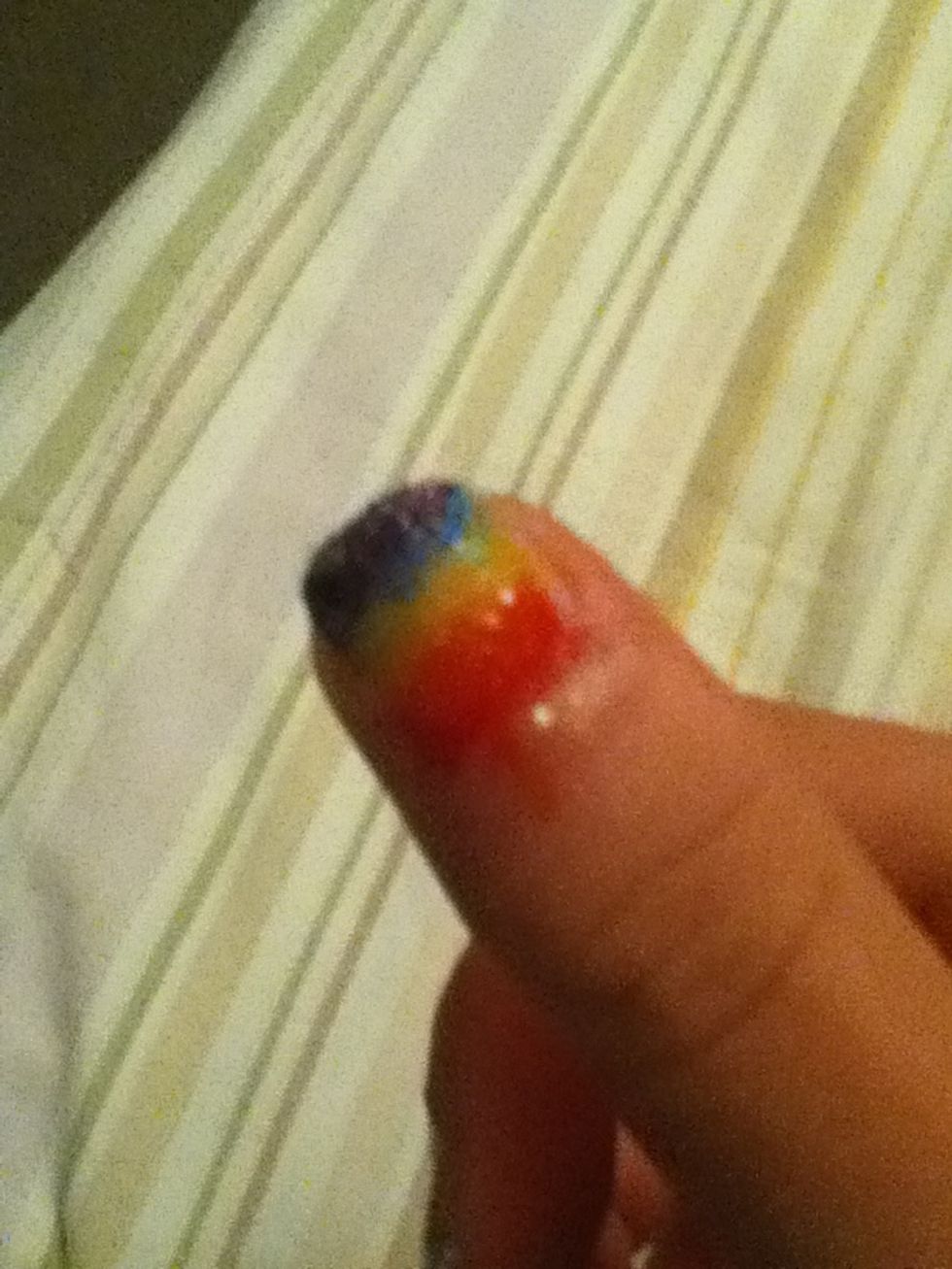 Now that you have blended and added all the colors you might be thinking it looks bumpy....well all you have to do for that is put clear nail polish on top until its smooth :)