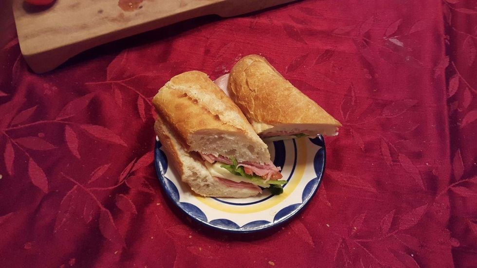 now that you have completed all of the steps you can enjoy your delicious ham and cheese sandwich( for additional taste you can put it on a panini( if you have one) for the grill flavor).