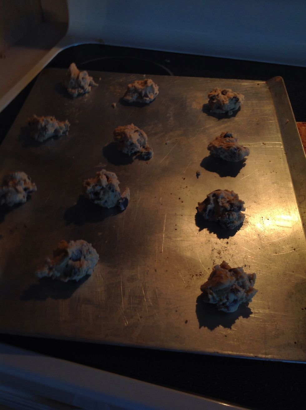 Now that you have your cookie dough, you can put about a tablespoon amount of the dough on an un-greased cookie sheet.