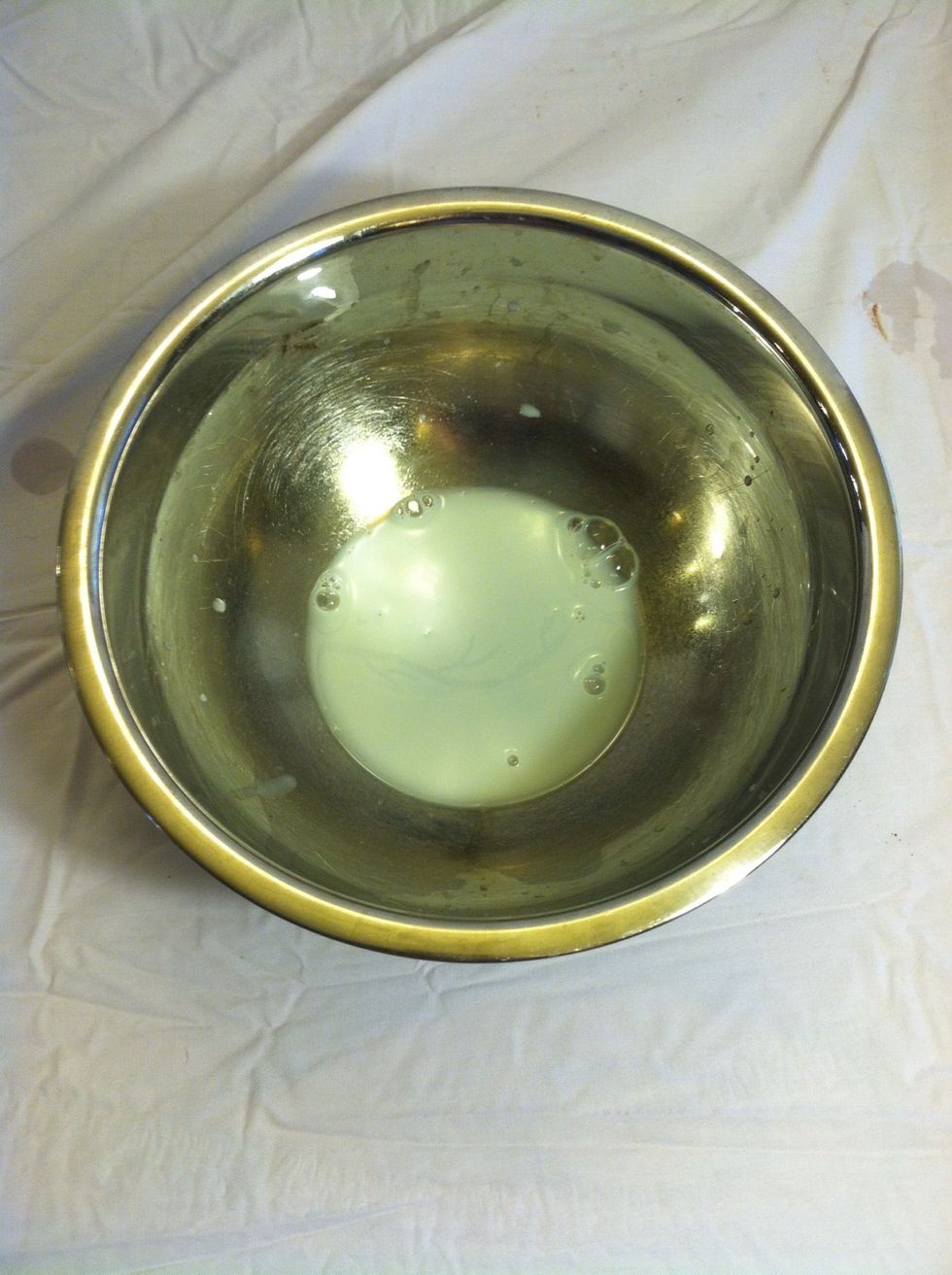 Now that you've rinsed your mixing bowl, you can add in 3 tablespoons of milk.  You might need more milk later.