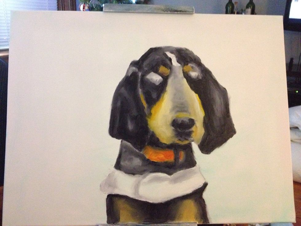 Now that your basic colors are down, work on some shadows and highlights. Everything is wet so use your fingers to lightly blend colors together.