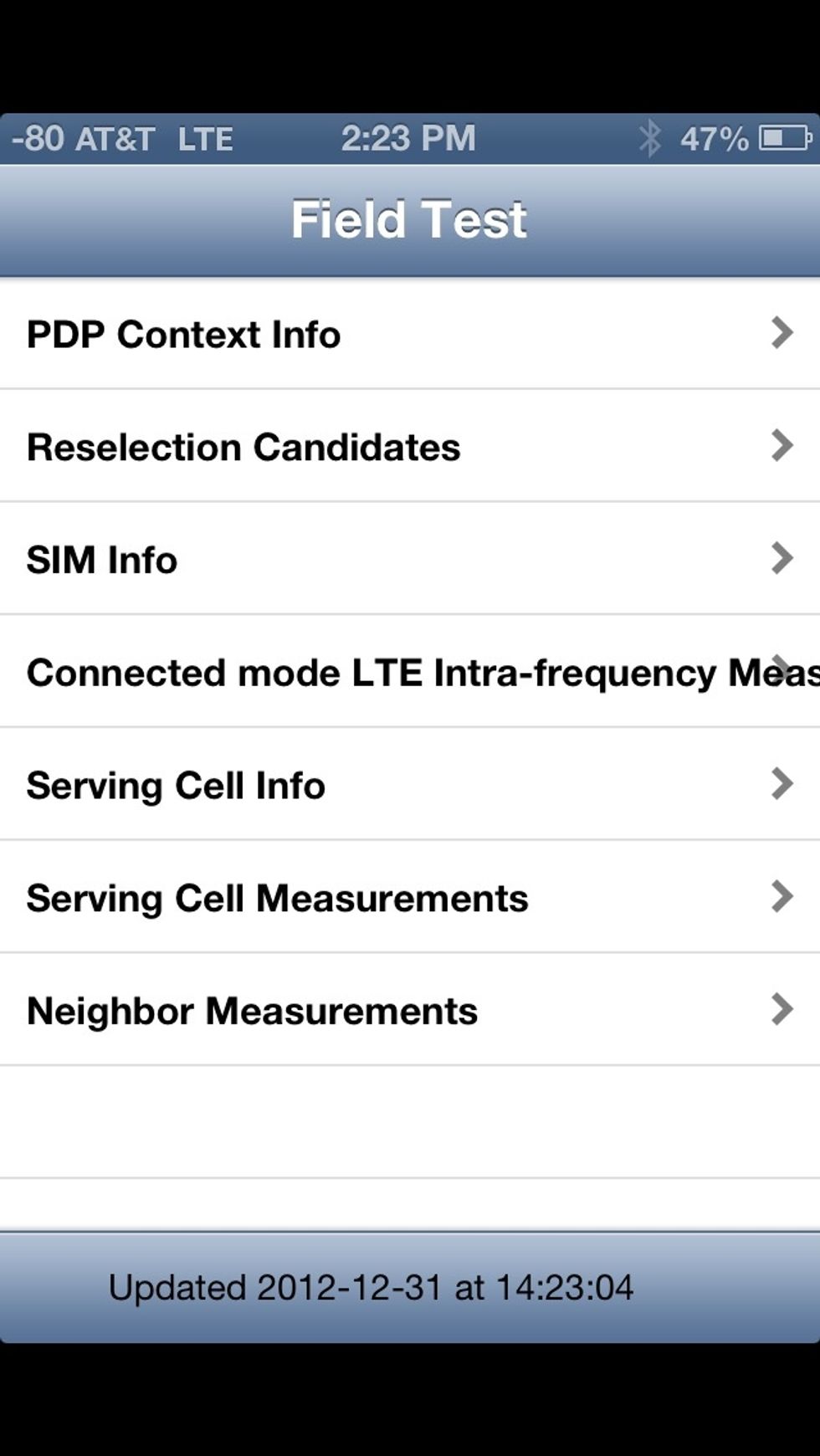 Now the bars at the top left have been replaced with a negative set of numbers that are in dB. The closer to 0 the better the signal, but your phone can work on much higher numbers, aka -100 or more.