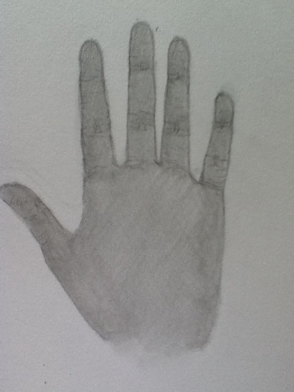 Now the color may seem dark but trust me, make it darker because we will highlight later. Also add the "wrinkles" at the joints of the hand.