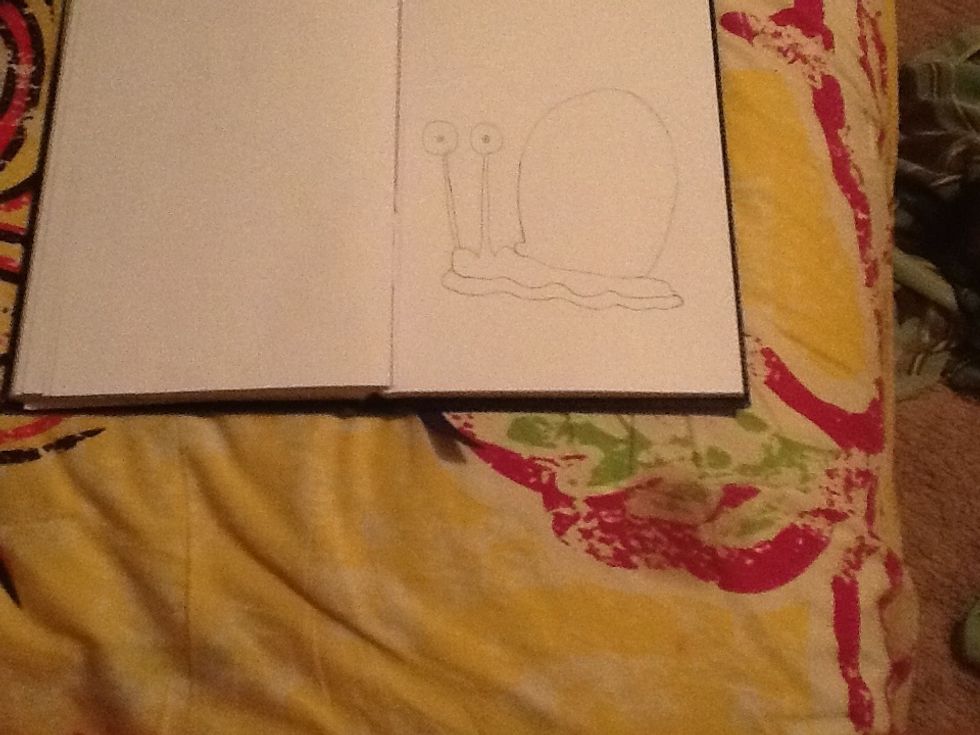 Now the eyes, draw two good size eye balls. Then draw one small circle in each eye ball. Last, draw a small dot in each of them.