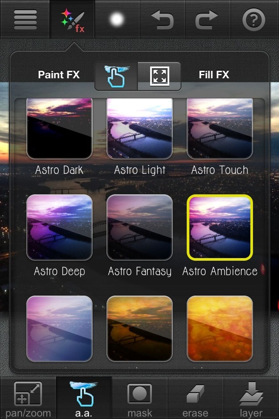 Now the fun part. Open the FX tab again and scroll down until you see Astro Ambience. Click it!