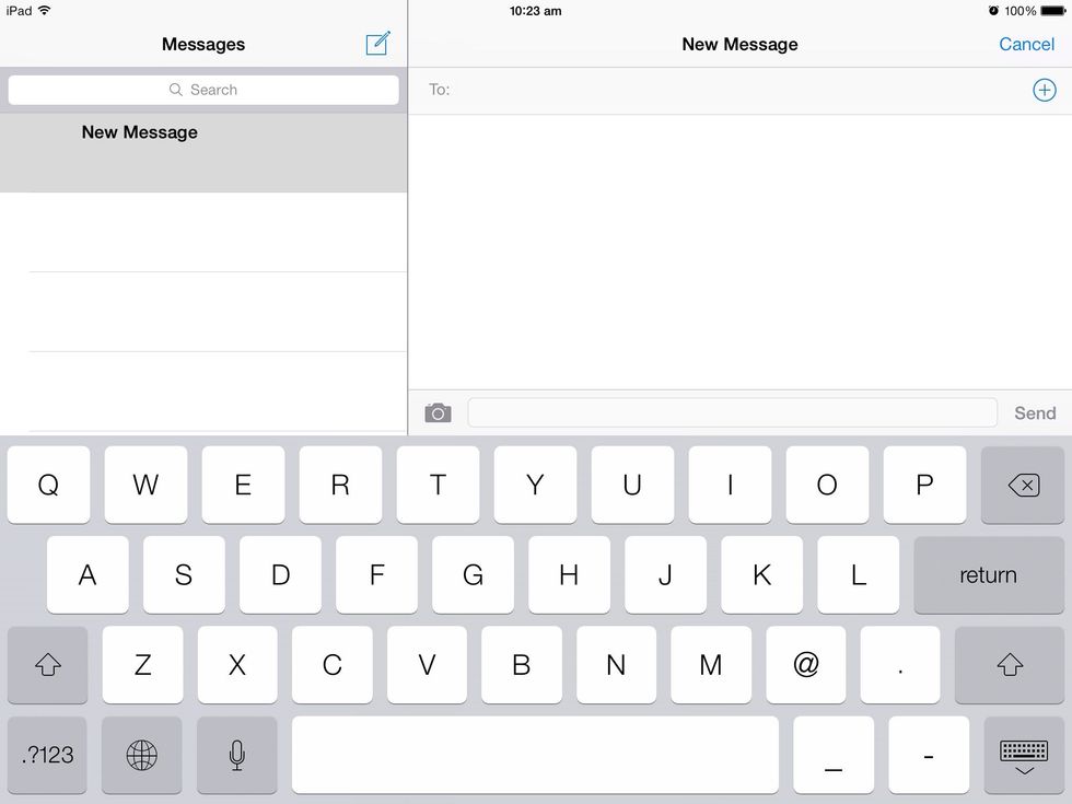 Now the keyboard should come up and you'll be able to pick a contact to send your message to.