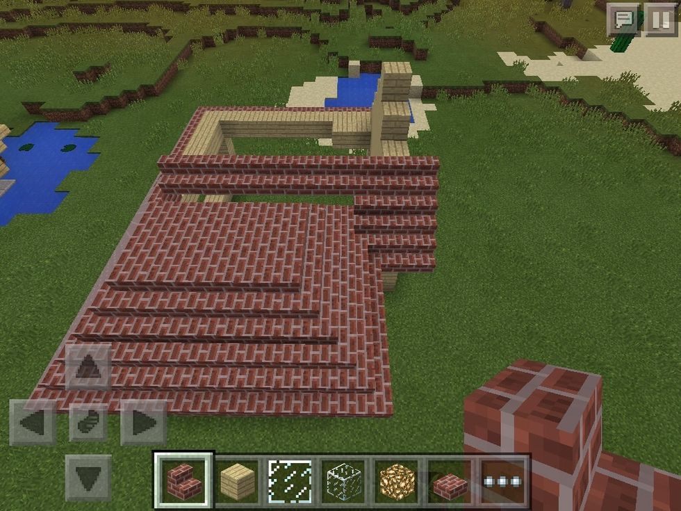 Now the larger roof the stairs should go on block out on the front of the house but not around the front and the back should just be normal