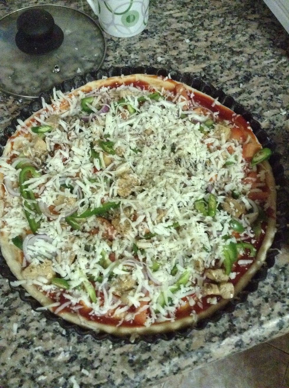 Now the pizza is ready to go to oven which is preheated around 350*