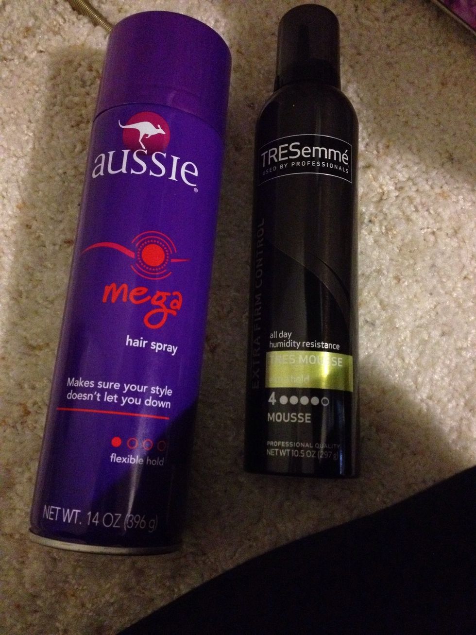 Now these are the hair products I used but any hairspray or moose should be okay to use