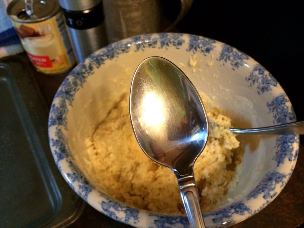 Now these biscuits are going straight into a dressing. So I'm make Cathead biscuits. This is where you don't roll them out you just drop them with a spoon. So grab a spoon.