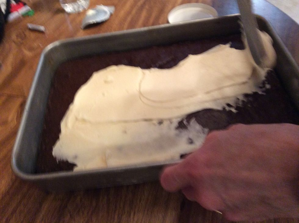 Now this step is optional if you want you can add frosting first get the frosting then use a butter knife or spatula to spread it the frosting color is up to you