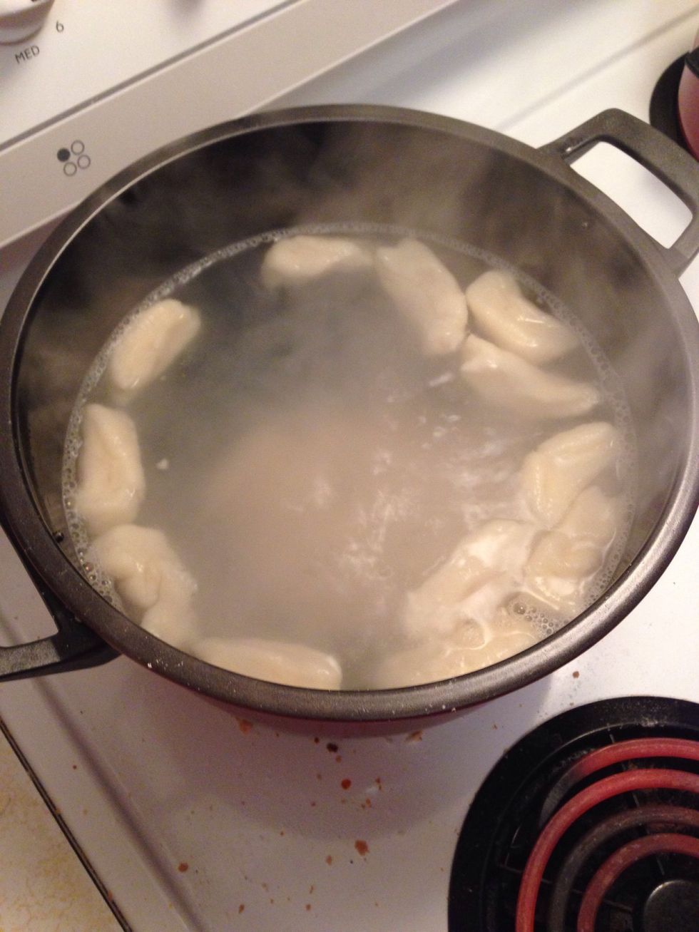 Now throw them in salted boiling water! They're good to go as soon as they start floating on the surface.