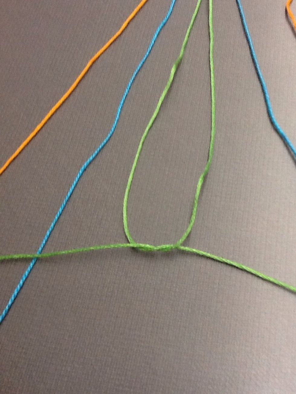 Now tie a knot using both greens. Tie the knot two times.
