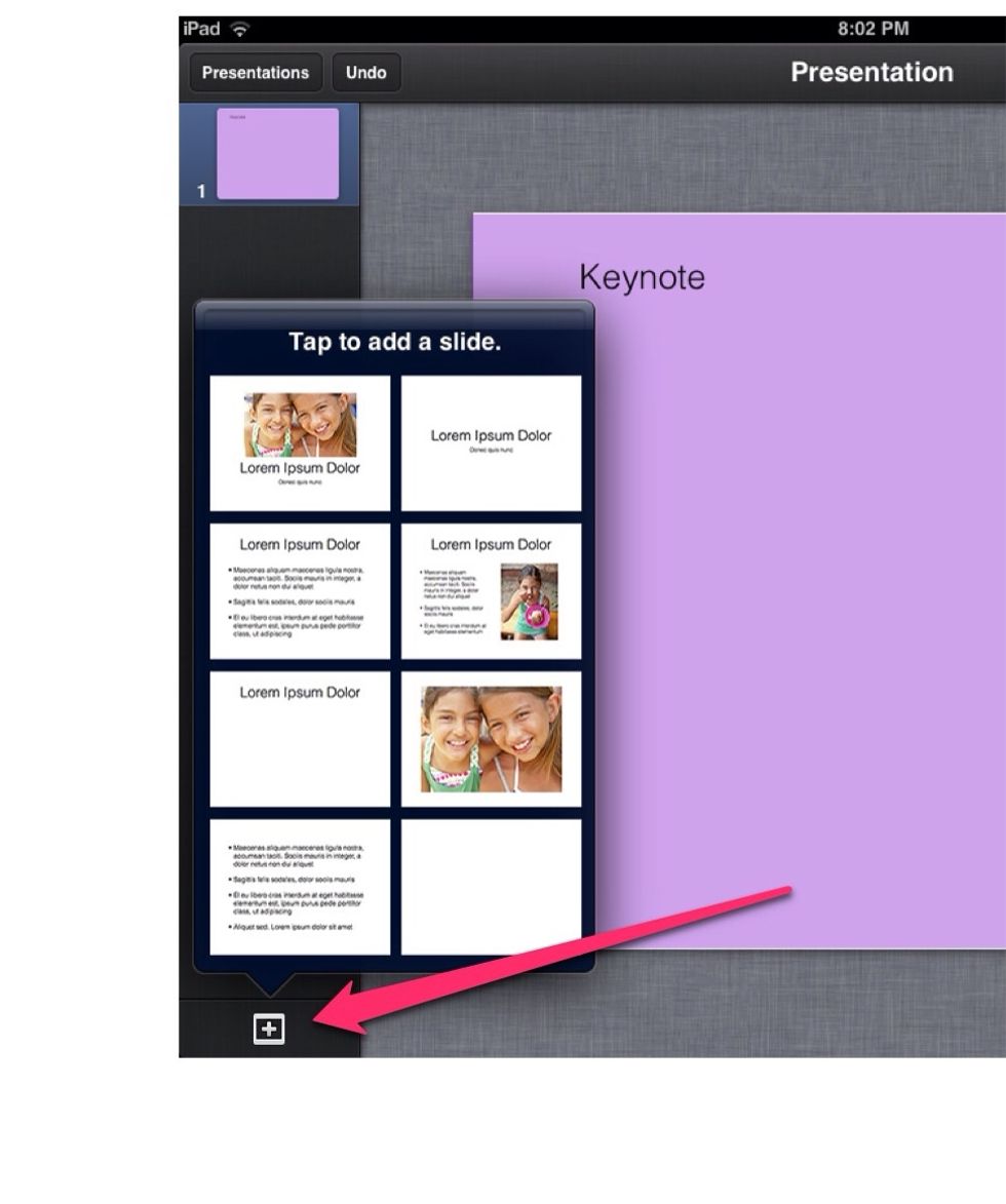 Now , to add a new slide simply click on the plus button on the left hand side along where the slides are shown